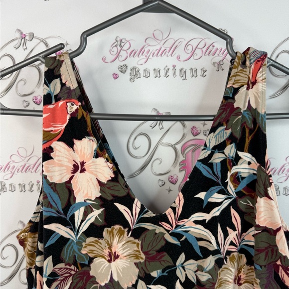 Dynamite dress flowers bird parrot tropical green black Multicolor Floral Dress - Picture 8 of 12